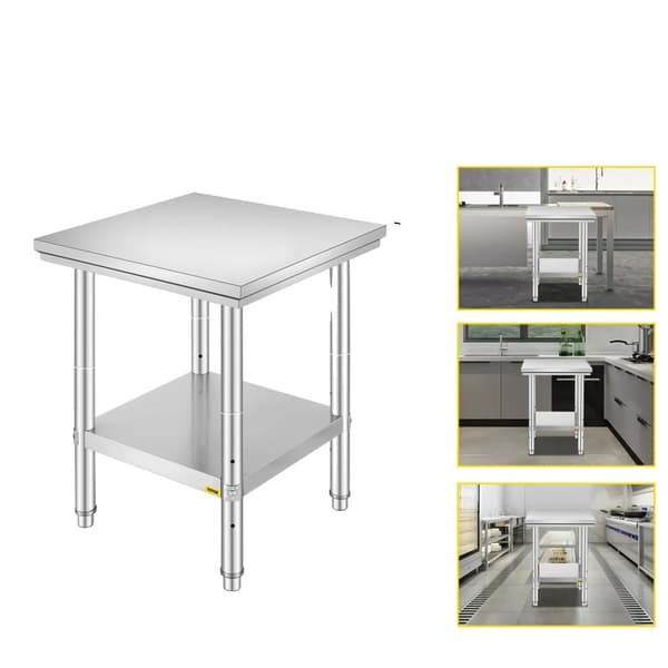 Kök Arbetsbänk, 330LBS Kapacitet, Justerbar Hylla & Fötter,24x24x32 tum 330 LBS