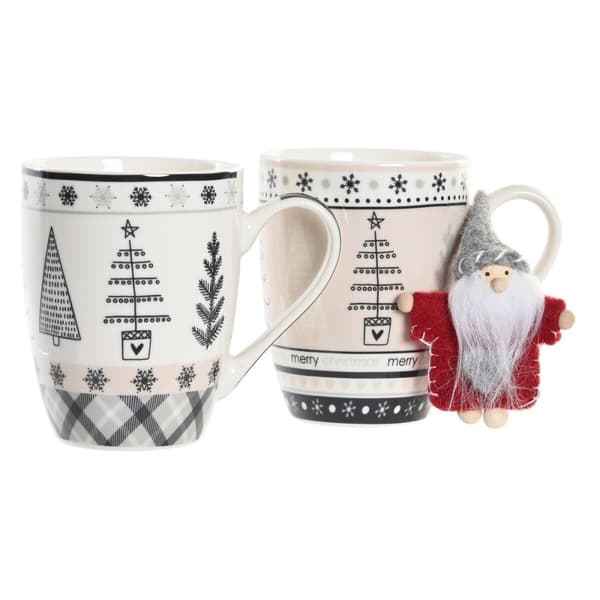 Mugg DKD Home Decor Rosa Svart Porslin Bone China (360 ml) (2 antal)