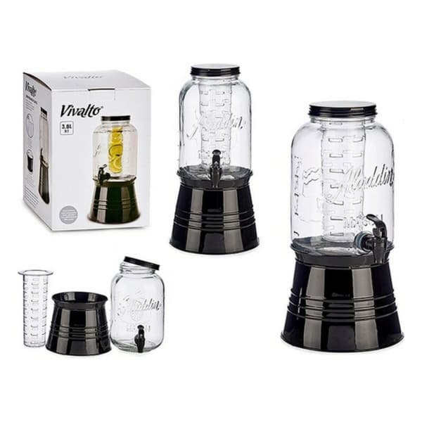 Genomskinlig glaskaraff Vivalto DW6004S-1 Svart Transparent Metall Glas Plast 3,8 L Kylare