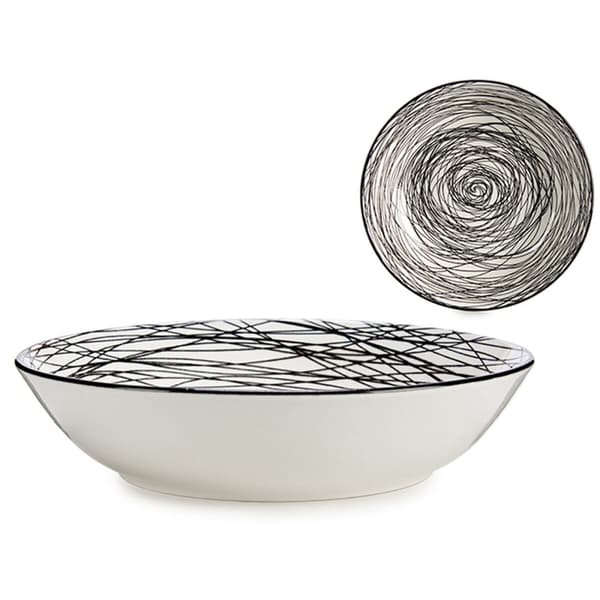 Sort Hvid Stribet Porcelæn Dyb Tallerken 6 stk (20 x 4,7 x 20 cm) - Elegant tallerken i sort og hvid med striber, 6-pakke til din servise.