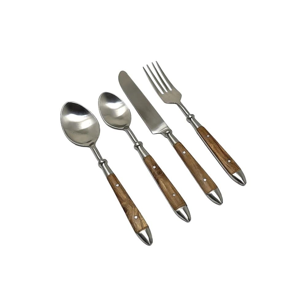 Bestick DKD Home Decor Naturell Silvrig Rostfritt stål Akaciaträ (4,5 x 2 x 20 cm)