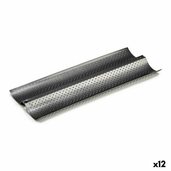 Mørkegrå Kulstål Bakke Brød - 16 x 2,5 x 38 cm (12 stk) - Høj kvalitet metalbakke til servering af brød og snacks.