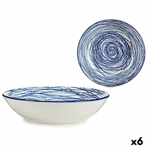 Lautanen Raidoilla Posliini Sininen Valkoinen 6 kpl (20 x 4,7 x 20 cm) - Klassinen muotoilu ruokailukokemukseesi kotona.