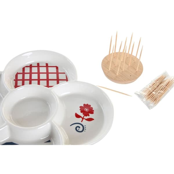 Medelhavshus Tilltuggsset i Röd, Blå &amp; Vit Stengods 22x22x7 cm - DKD Home Decor