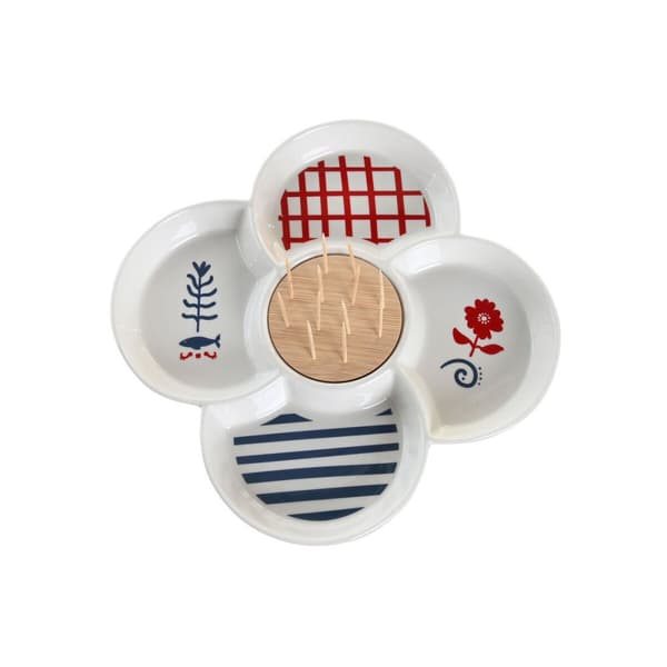 Medelhavshus Tilltuggsset i Röd, Blå &amp; Vit Stengods 22x22x7 cm - DKD Home Decor