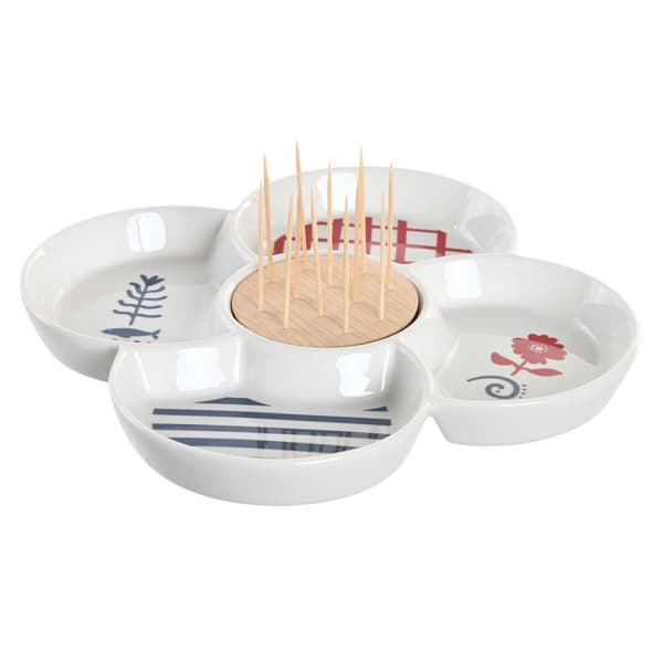 Medelhavshus Tilltuggsset i Röd, Blå &amp; Vit Stengods 22x22x7 cm - DKD Home Decor