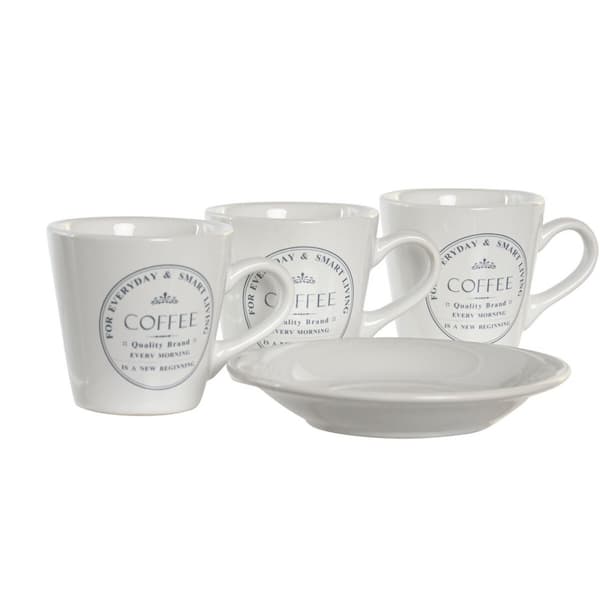Kop og skål sæt, DKD Home Decor, Metal Hvid Stentøj 90 ml - Smart og praktisk sæt til dit hjem.
