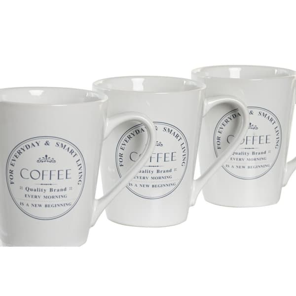 Kop og skål sæt DKD Home Decor Metal Hvid 300 ml Stentøj Fliser - Praktisk og stilfuldt sæt til hjemmeindretning.
