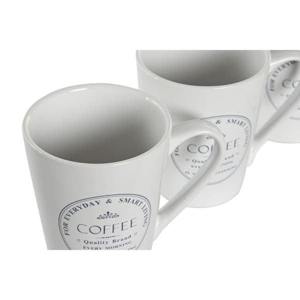 Kop og skål sæt DKD Home Decor Metal Hvid 300 ml Stentøj Fliser - Praktisk og stilfuldt sæt til hjemmeindretning.