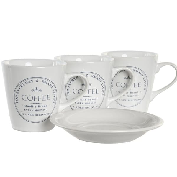 Kop og skål sæt DKD Home Decor - Metal Hvid Stentøj 180 ml - Elegant og stilfuld indretning til dit hjem.
