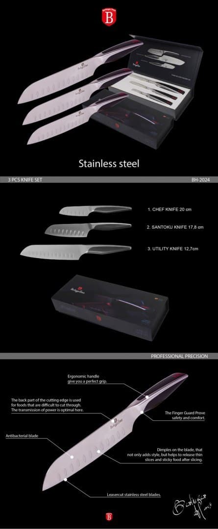 SET MED 3 SANTOKU-KNIVAR BERLINGER HAUS PHANTOM BH-2024
