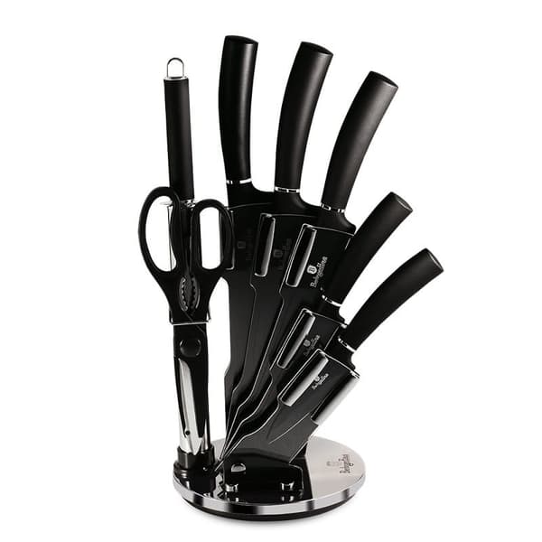 KNIVSETT I STÄLL 8 ELEMENT. BERLINGER HAUS SVART SILVER BH-2565