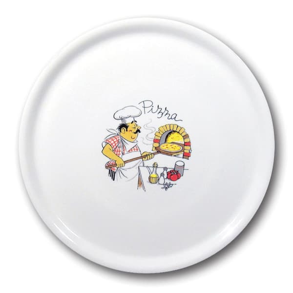Slidstærk pizzatallerken lavet af Speciale porcelæn, dekoreret, 330 mm - sæt med 6 stk.