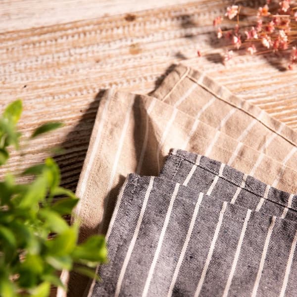 Set med köksdukar | MAKELY | randiga bomullstyger beige+blå | 2*45x65cm | 869841