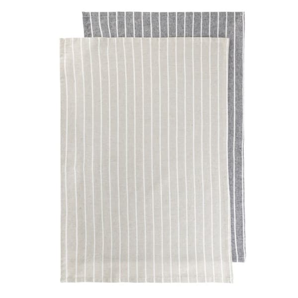 Sæt køkkenklude | MAKELY | stribede bomuldsstoffer beige+blå | 2*45x65cm | 869841
