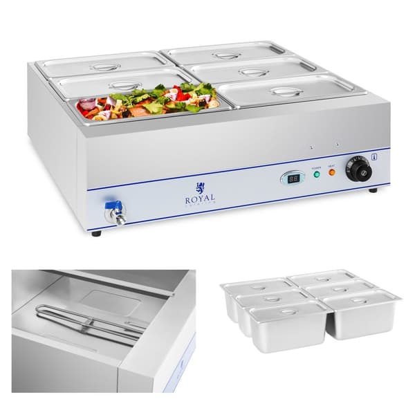 Bain marie vedenlämmitin hanalla 6 x GN 1/3 2000W 230V Royal Catering