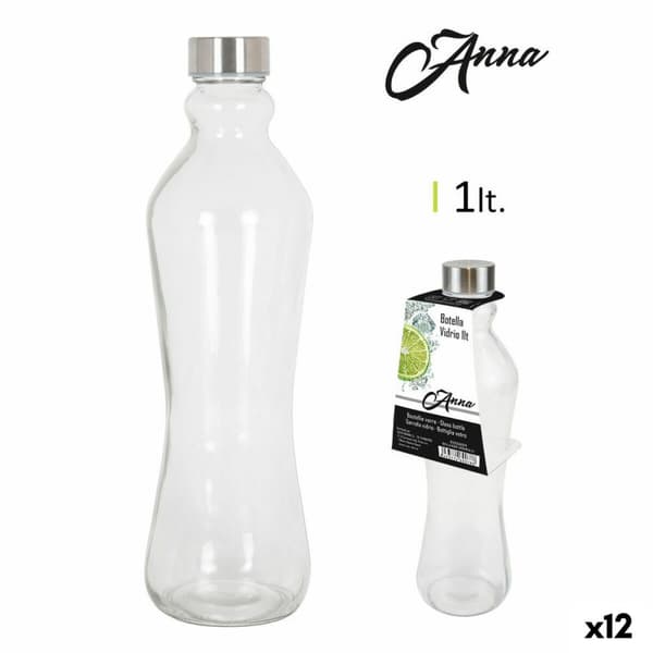 Glasflaska Anna 1 L Metallkåpa Metall Glas (12 antal)