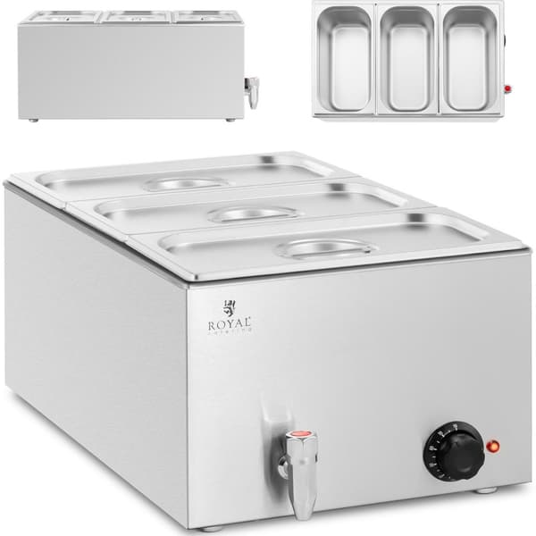 Bain marie elvarmer med vandhane 3 x GN 1/3 600 W