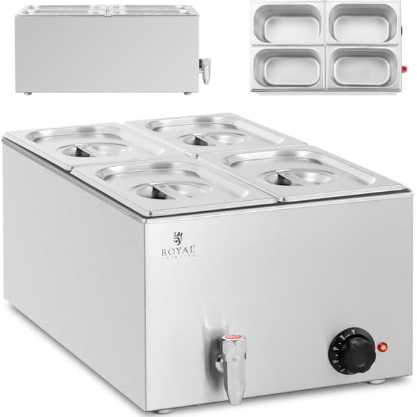 Bain marie elvarmer med vandhane 4 x GN 1/4 600 W