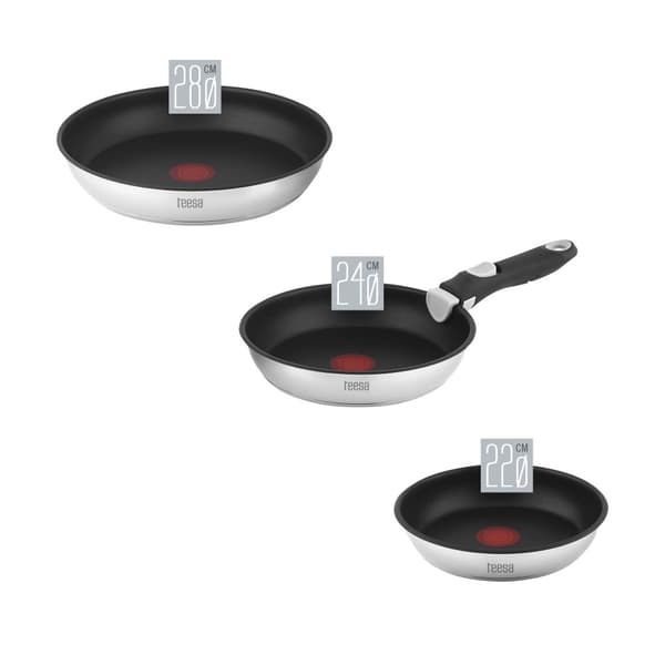 Paistinpannusarja irrotettavalla kahvalla 22cm, 24cm, 28cm TEESA PAISTUKANNAT YKSI KÄDEN