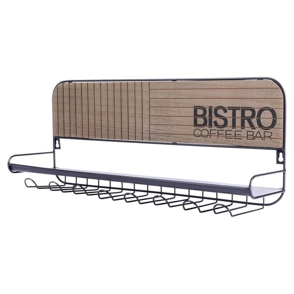 Ophæng til glas, krus, kopper, sort metal, væghængt, BISTRO, 48x12x20 cm