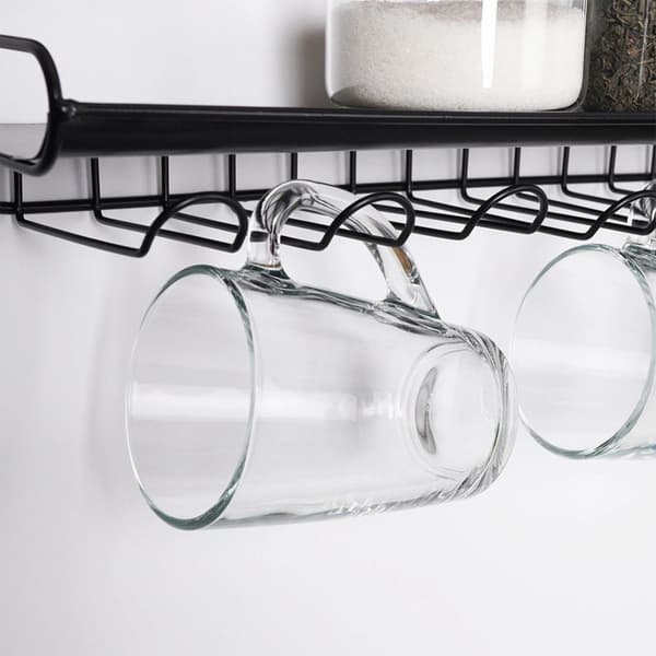Ophæng til glas, krus, kopper, sort metal, væghængt, BISTRO, 48x12x20 cm