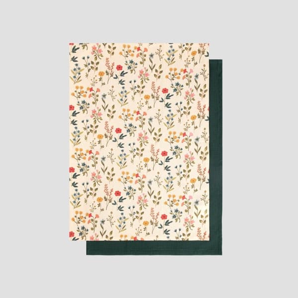 Uppsättning kökshanddukar | FARIN | i blommor + våffel | 2*45x65cm | 741012