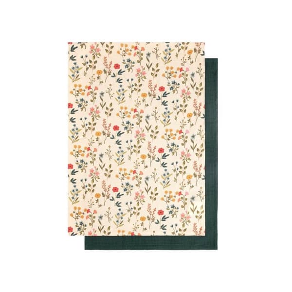Uppsättning kökshanddukar | FARIN | i blommor + våffel | 2*45x65cm | 741012
