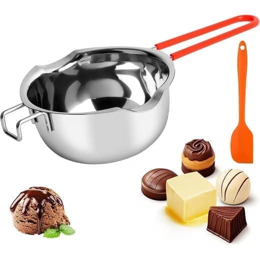 Stainless steel skål smältgryta, med 1 silikonspatel, halkfritt handtag, för bakning, choklad, smör - 400ml SZ1
