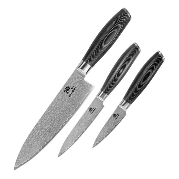 Shiori 3-sæt 撓 Kuro V2 Shōto + Murō + Sifu - et sæt med tre Damaskus stålknive