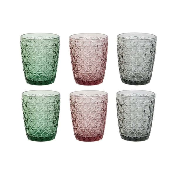 Glasset DKD Home Decor Grön Grå Rosa Glas Med relief 240 ml (6 antal)