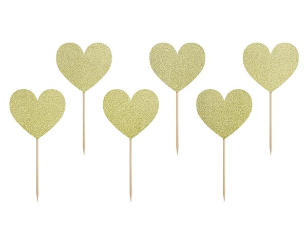 Cupcake kagetoppere GOLDEN HEARTS 6 stk.