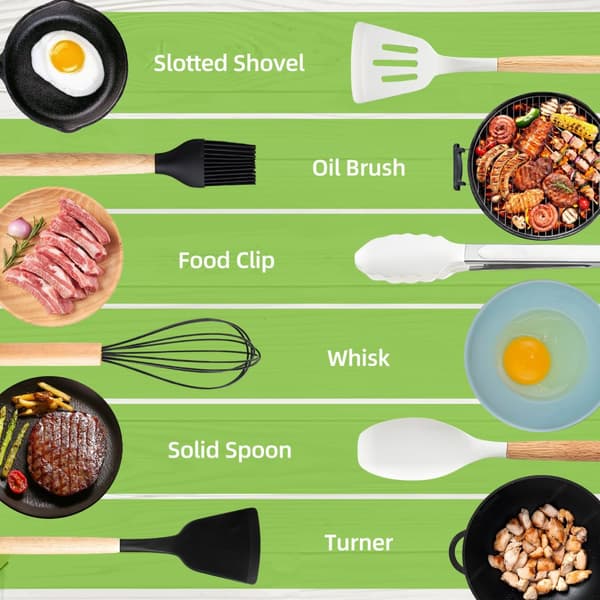 Silikone Kogegrej Sæt, Varmebestandig 446°F, Nonstick Sikker, Praktisk Holder