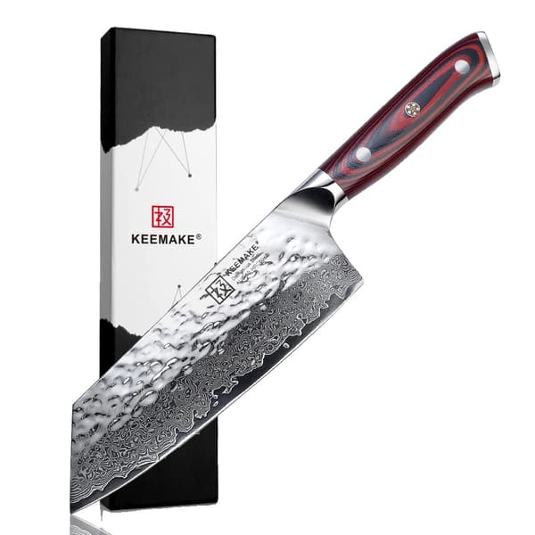 Damaskusstål Klyvkniv, 7 tum bladlängd, ergonomiskt G10-handtag,7 tum