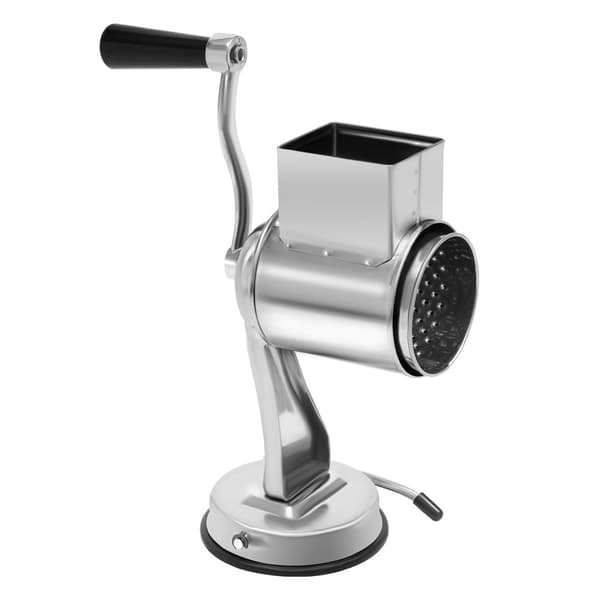 Rustfrit Stål Roterende Madrasper, 5 Tromleskær, Ergonomisk Håndtag, Robust Sugebase