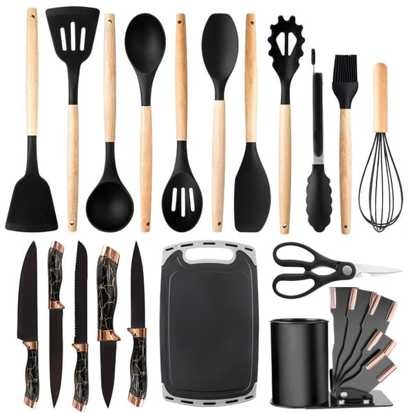 Silicone Kökredskapsset, Värmebeständigt upp till 446°F, Non-Stick Design, Mångsidiga Kökverktyg,svart