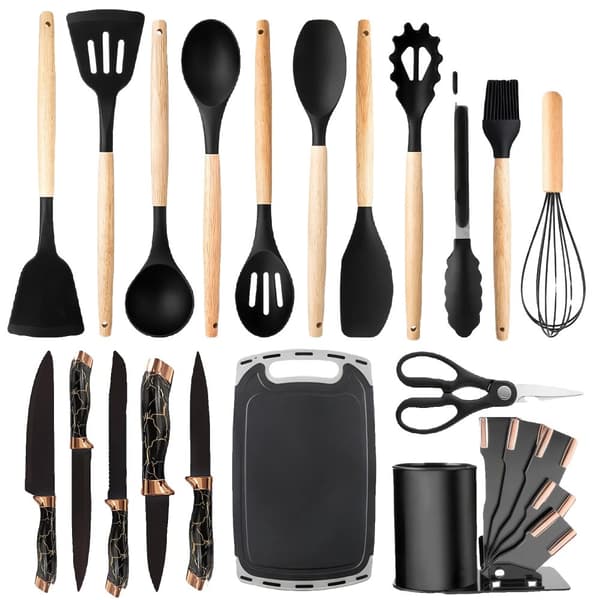 Silicone Kökredskapsset, Värmebeständigt upp till 446°F, Non-Stick Design, Mångsidiga Kökverktyg,svart