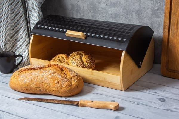 Bambus brødkasse med brødkniv 2773 Sort Lumarko!