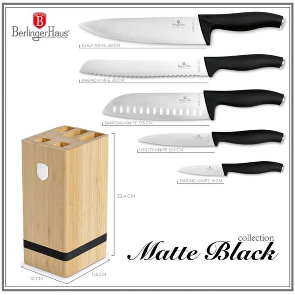 Berlinger Haus Bh-2971 Matsort knivsæt i Lumarko bambusblok!