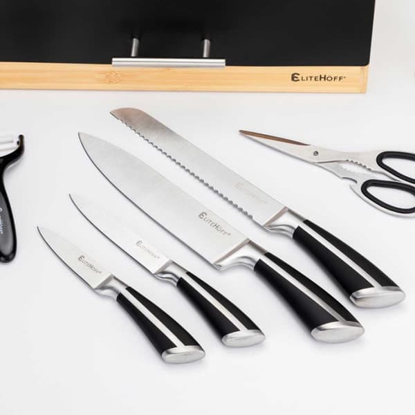 Sæt med 9 køkkenknive i stativ med sliber og saks E-6263 Lumarko!