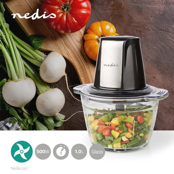Nedis Mathakker | 500 W | 1 l | Glass | 1-girinnstilling | Sort / Sølv