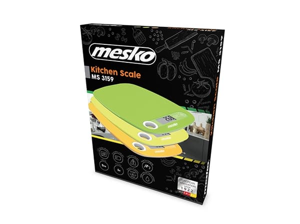 Mesko Home MS 3159y, Elektronisk kjøkkenvekt, 5 kg, 1 g, Gult, Benkeplate, Rektangel