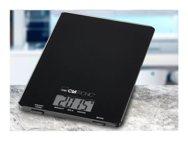 Clatronic KW 3626, Sähkökeittiövaaka, 5 kg, 1 g, Musta, Lasi, Pöytämalli