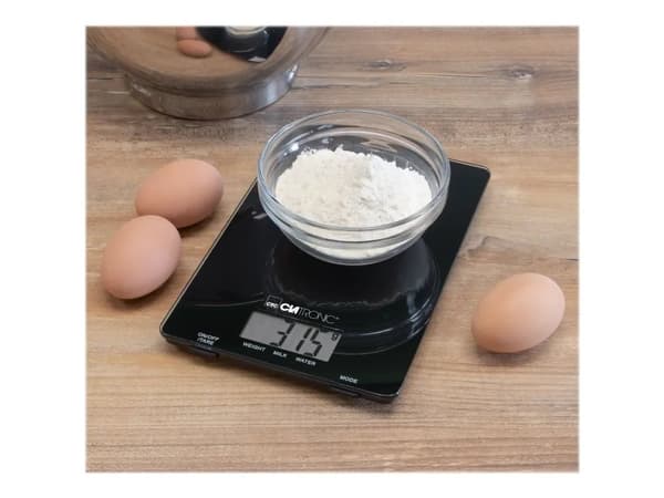 Clatronic KW 3626, Sähkökeittiövaaka, 5 kg, 1 g, Musta, Lasi, Pöytämalli