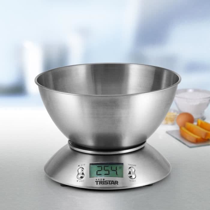 TRISTAR Køkkenskala med skål - KW-2436 - 2,5 L - Rustfrit stål