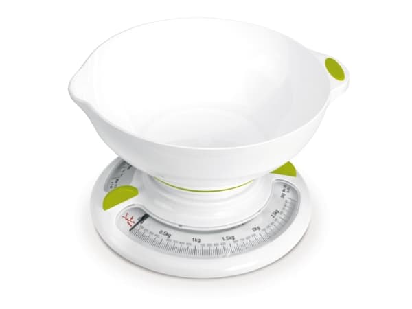 JATA 610N, Mekanisk kjøkkenvekt, 3 kg, 25 g, Hvit, Benkeplate, Rund
