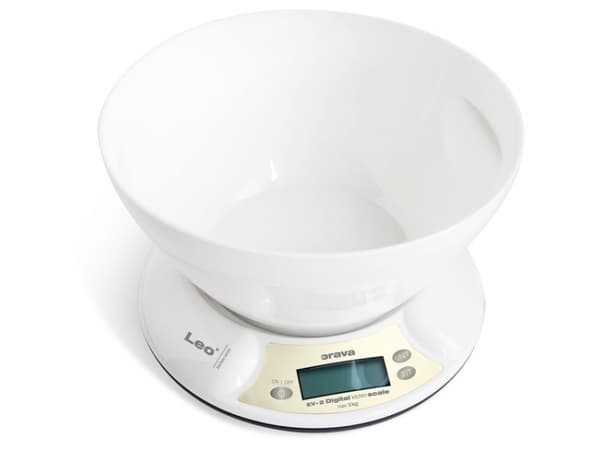 Orava EV-2, Elektronisk kjøkkenvekt, 5 kg, 1 g, Hvit, LCD, 9 V