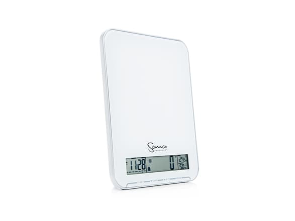 Waga kuchenna Sana Electronic kitchen scale, Large LCD display, Calendar, Clock, Alarm clock, Thermometer, Hygrometer, Max. load 10 kg, White - SCALE