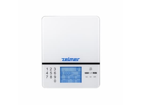 Zelmer ZKS1500N, Elektronisk köksvåg, 5 kg, 1 g, Vit, Härdat glas, LCD