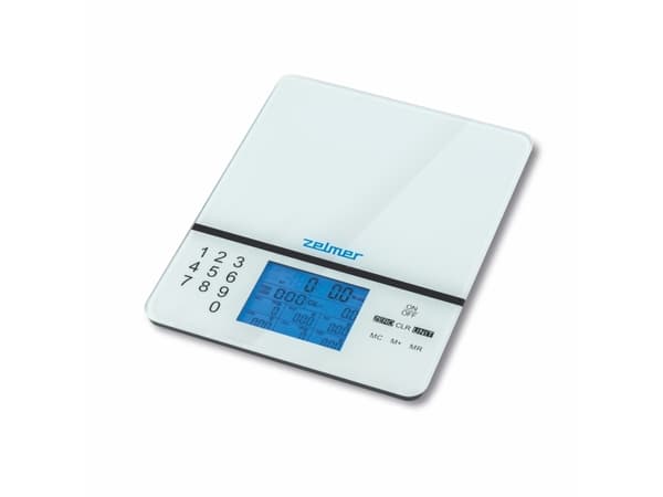 Zelmer ZKS1500N, Elektronisk köksvåg, 5 kg, 1 g, Vit, Härdat glas, LCD
